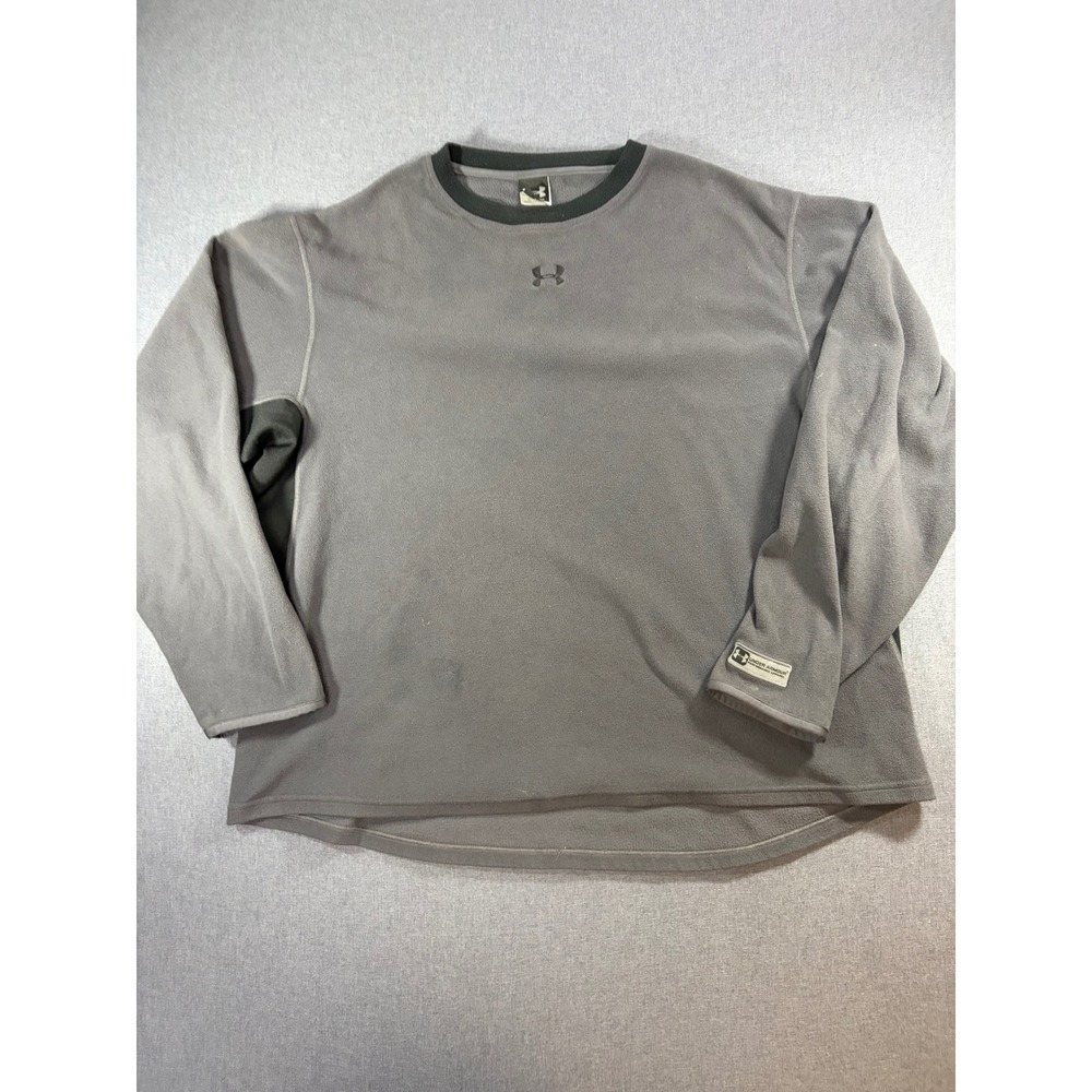 Vintage Under Armour Fleece Pullover Sweatshirt Mens XL Grey Black Crew Neck